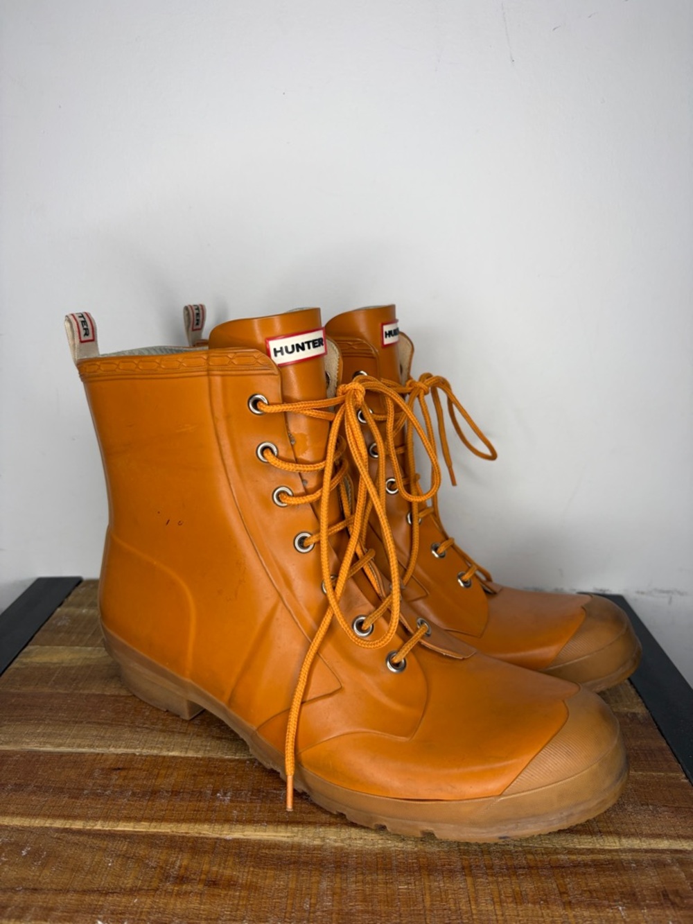 Hunter Mens Brown Lace Up Rain Boots: Size 11